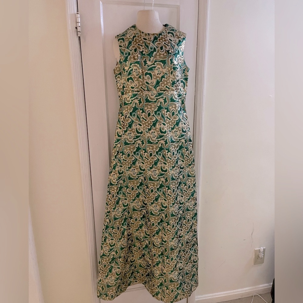 Elegant Green and Gold Floral Dress
